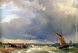 Hermanus Koekkoek Snr Shipping in a Stiff Breeze near Enkhuizen painting